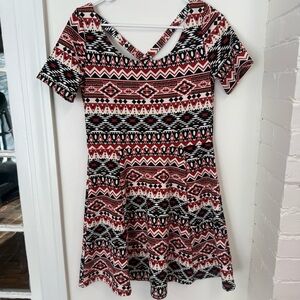 Divided Red and Black Patterned Mini Dress